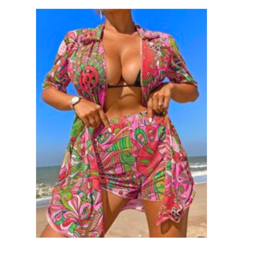 Allover Print Kimono & Shorts